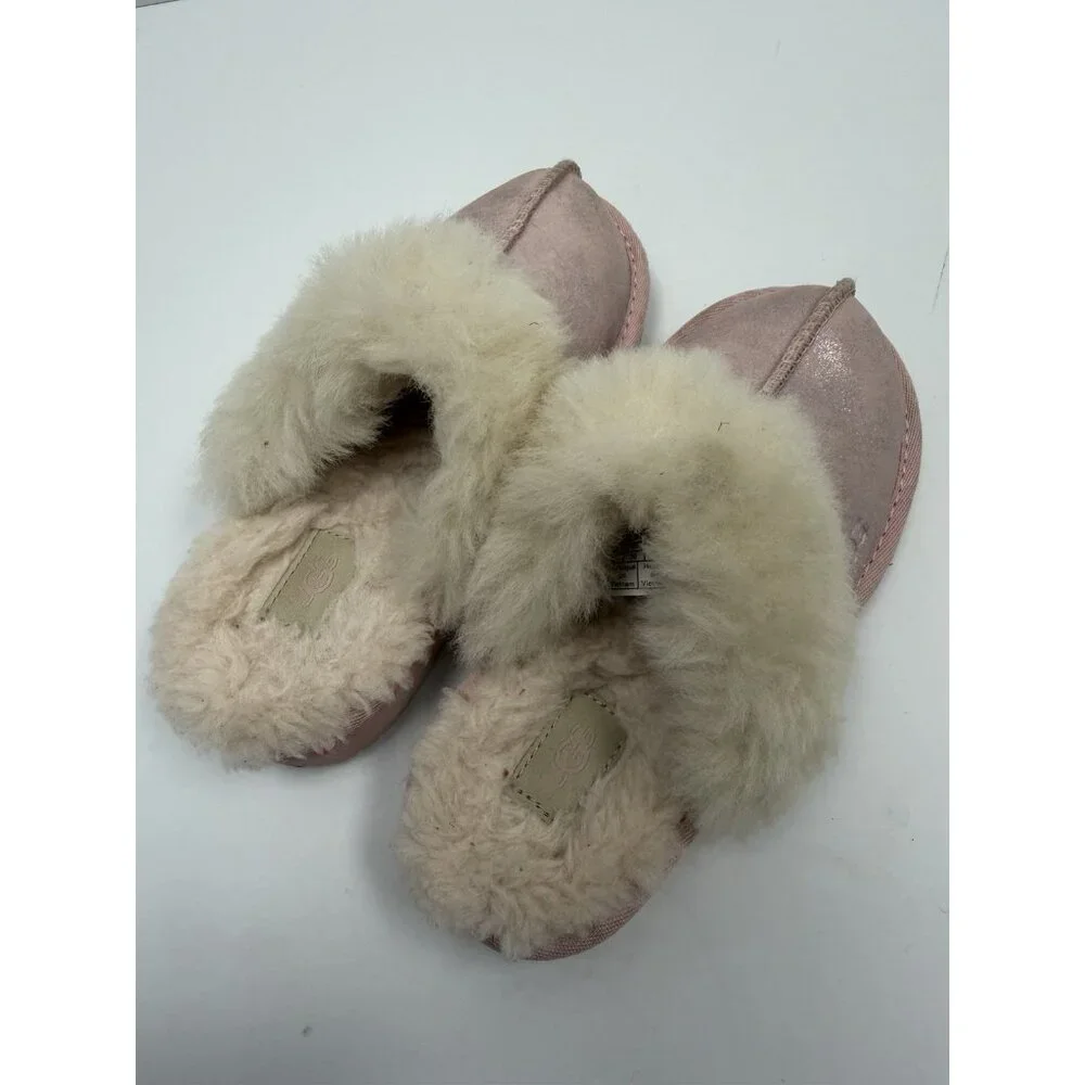 UGG Metallic Glitter Genuine Shearling Slipper Kids Girls Rose Gold Sz 12